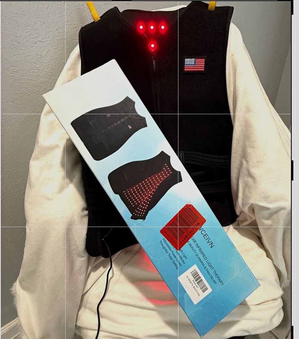 Infrared Red LED Light Therapy Vest Jacket Back & Shoulder Adjustable Black